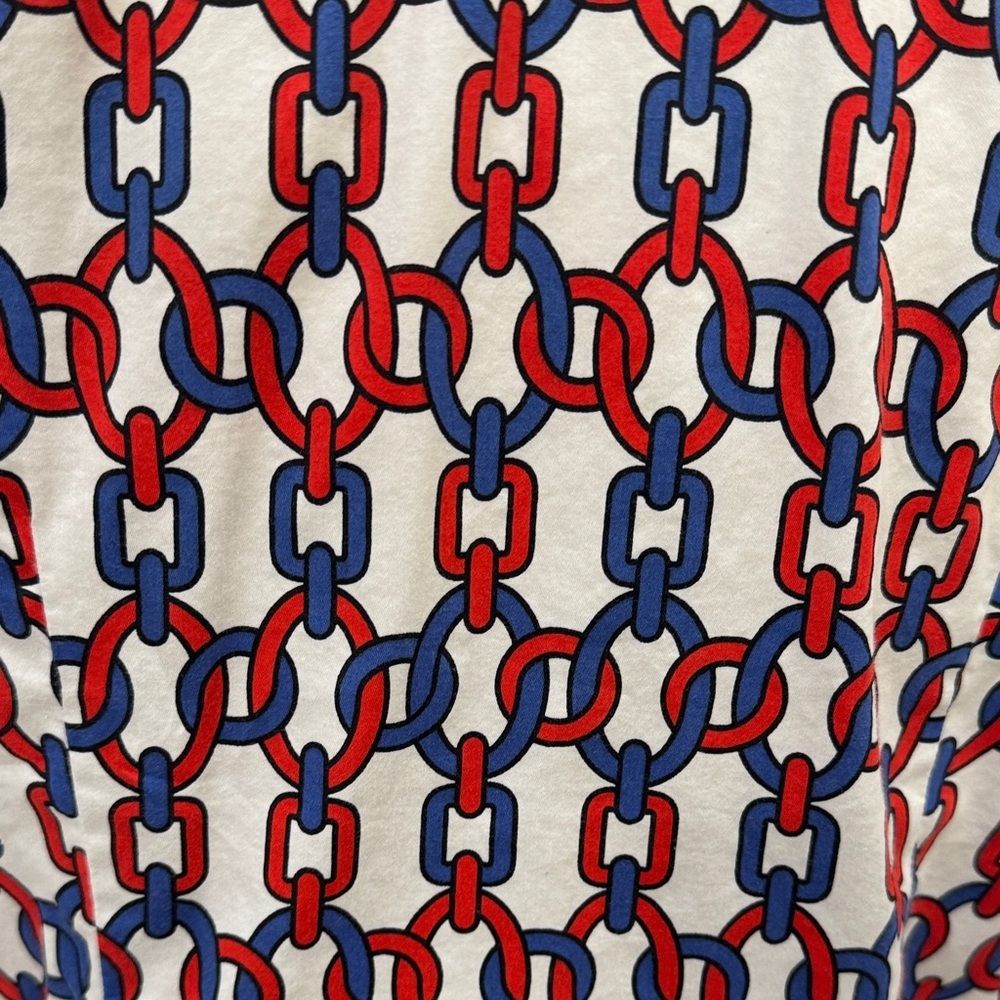 Jones New York Red Blue Geometric Chain Link Button Down Shirt Size S - Picture 6 of 8